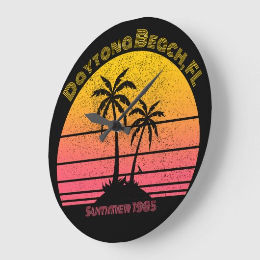 Daytona Beach Retro Sunset Palms Große Wanduhr (Winkel)