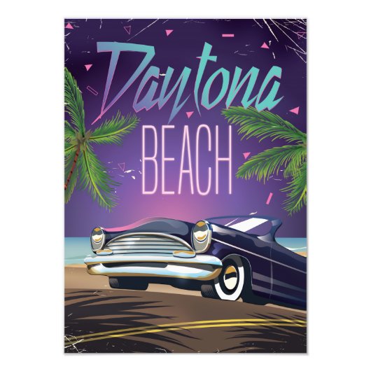 Daytona Beach Vintage Car Travel Poster (Vorne)