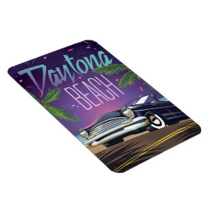 Daytona Beach Vintage Car Travel Poster Magnet
