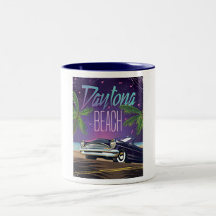 Daytona Beach Vintage Car Travel Poster Zweifarbige Tasse