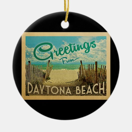 Daytona Beach Vintage Travel Keramik Ornament (Vorne)