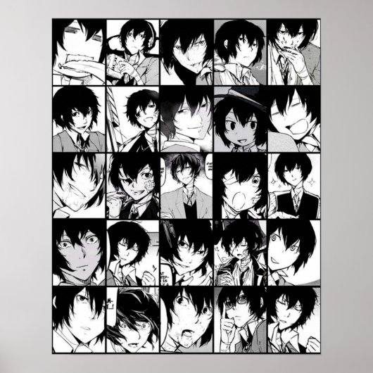 Dazai osamu collage manga black and white version poster (Vorne)