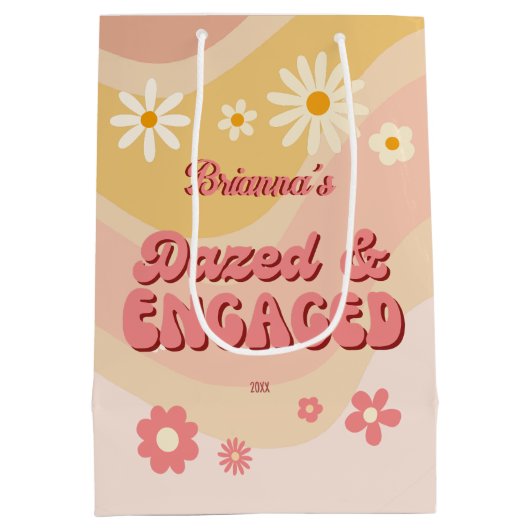 Dazed and verlobt groovy Retro daisy bachelorette Mittlere Geschenktüte (Rückseite)