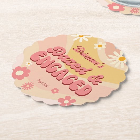 Dazed and verlobt groovy Retro daisy bachelorette Untersetzer (angewinkelt)