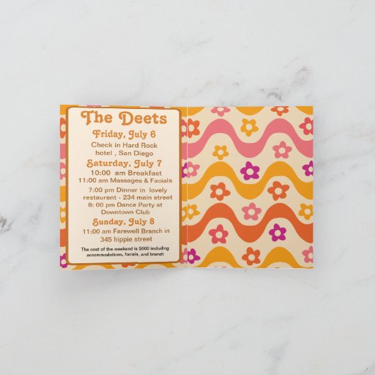 Dazed and Verlobt Retro 70er Junggeselinnen-Abschi Einladung (Innenseite)