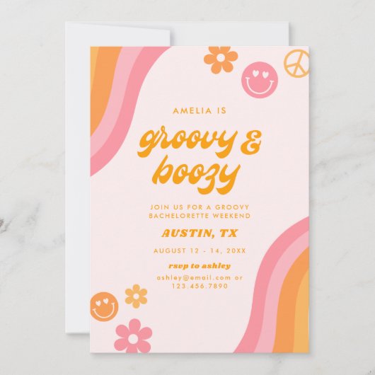 Dazed & Verlobt Pink & Orange Bachelorette 4 Tage Einladung (Vorderseite)