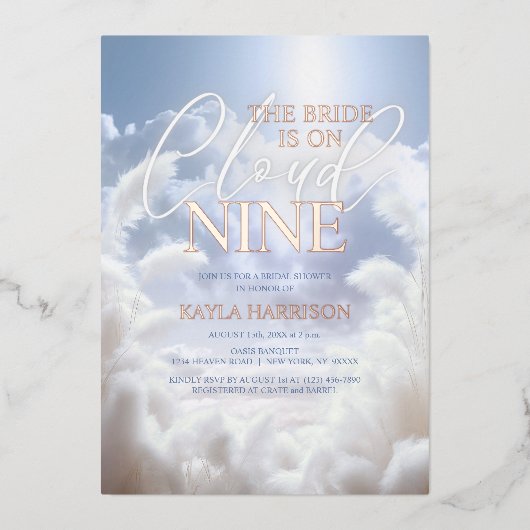 Dazzeln auf Cloud Nine 9 Pampas Brautparty Folieneinladung (Vorderseite)