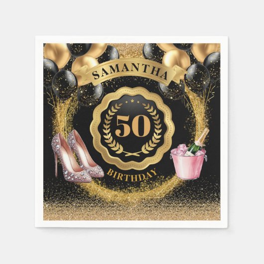 Dazzend Rose Gold Heelse Napkins mit Balloons Serviette (Vorderseite)