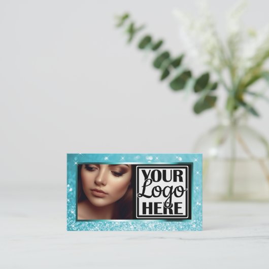 Dazzing Ice Blue Sparkle Glitzer mit Foto-Logo Visitenkarte (Stehend Vorderseite)