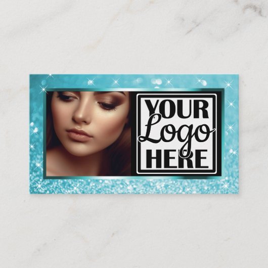 Dazzing Ice Blue Sparkle Glitzer mit Foto-Logo Visitenkarte (Vorderseite)