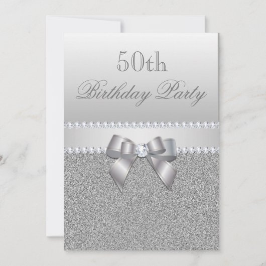 Dazzing Silver Birthday Party Einladung (Vorderseite)