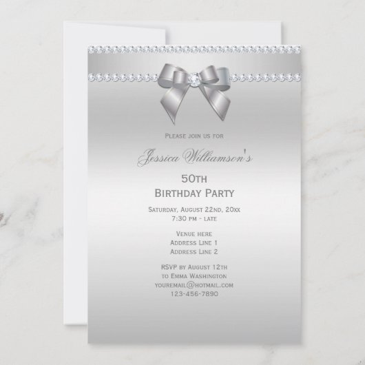 Dazzing Silver Birthday Party Einladung (Rückseite)