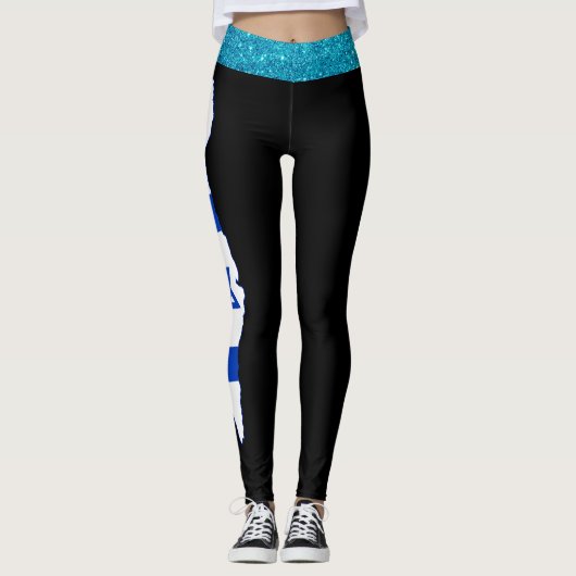 Dazzle in blauen Strumpfhosen, Glitzer Israel Flag Leggings (Vorderseite)