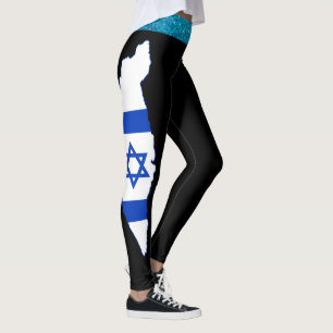 Dazzle in blauen Strumpfhosen, Glitzer Israel Flag Leggings