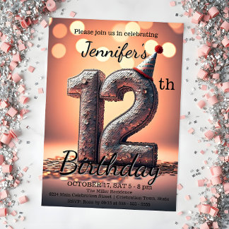 Dazzling 12. Geburtstag mit Sequin Party Hat Einladung
