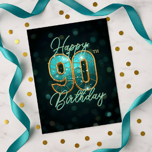 Dazzling Aquamarin Gold 90. Geburtstag Meilenstein Postkarte