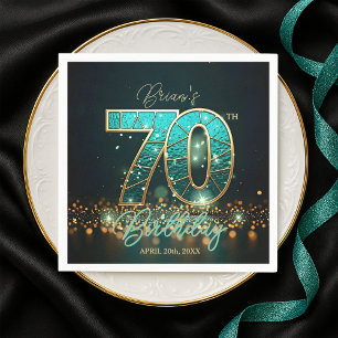 Dazzling Aquamarin Mosaic Gold Jeweled 70. Geburts Serviette