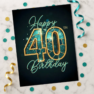 Dazzling Aquamarin und Gold Bejeweled 40. Geburtst Postkarte
