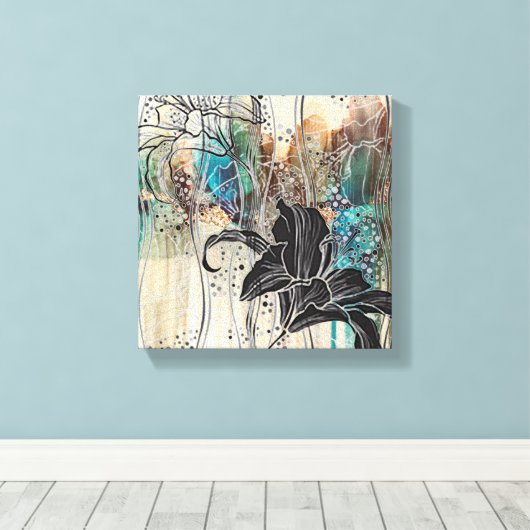 "Dazzling Black Bloom" 10" x 10" Leinwanddruck (Insitu (Holzboden))