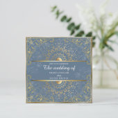 Dazzling Blue and Gold Wedding Einladung (Stehend Vorderseite)