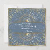 Dazzling Blue and Gold Wedding Einladung (Vorderseite)