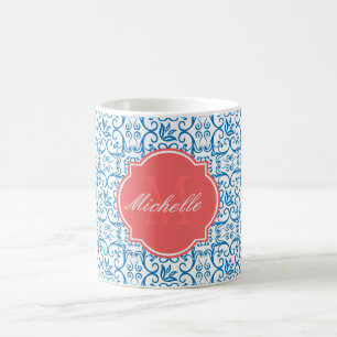 Dazzling Blue Damask Monogram Tasse