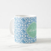 Dazzling Blue Damask Monogram Tasse (Vorderseite Links)