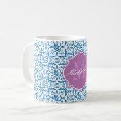 Dazzling Blue Damask Monogram Tasse (Vorderseite Links)