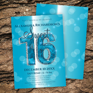 Dazzling Blue Gemstone Sweet 16 Celebration Einladung