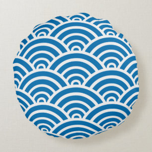 Dazzling Blue & White Scallop Muster Rundkissen Rundes Kissen