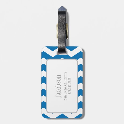 Dazzling Blue & White Zickzack Monogram Gepäckanhä Gepäckanhänger (Rückseite vertikal)