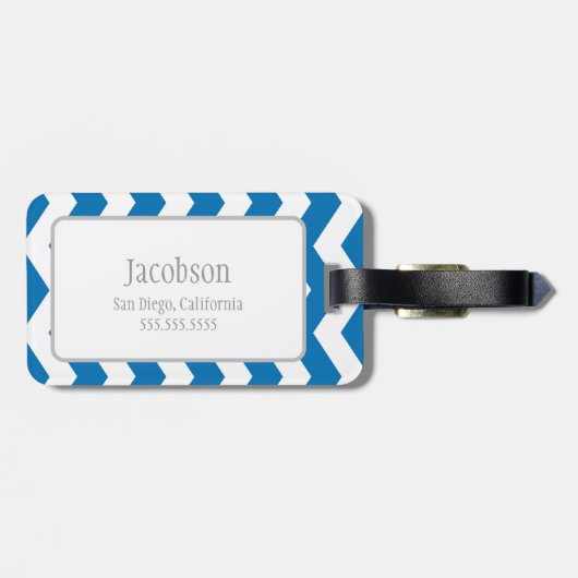 Dazzling Blue & White Zickzack Monogram Gepäckanhä Gepäckanhänger (Rückseite horizontal)