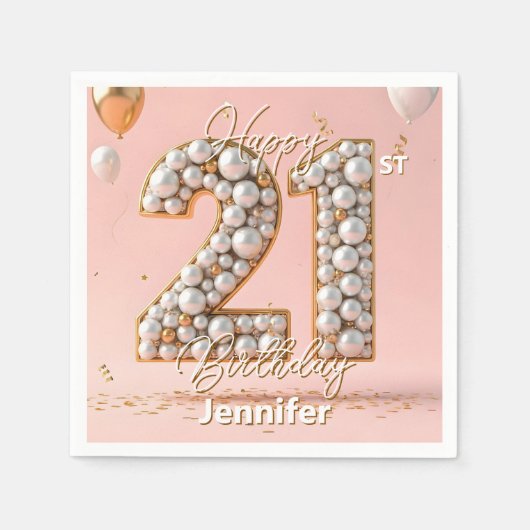 Dazzling Blush Pink and Pearl Gold 21st Birthday Serviette (Vorderseite)