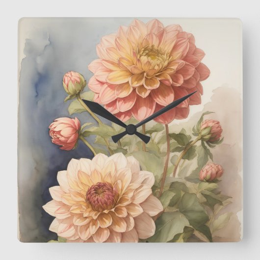 Dazzling Dahlia Quadratische Wanduhr (Vorderseite)