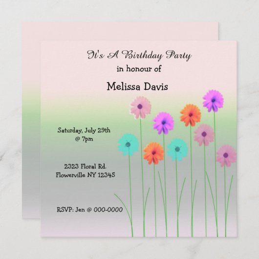 Dazzling Daisies Einladung zum Geburtstag (Vorne/Hinten)