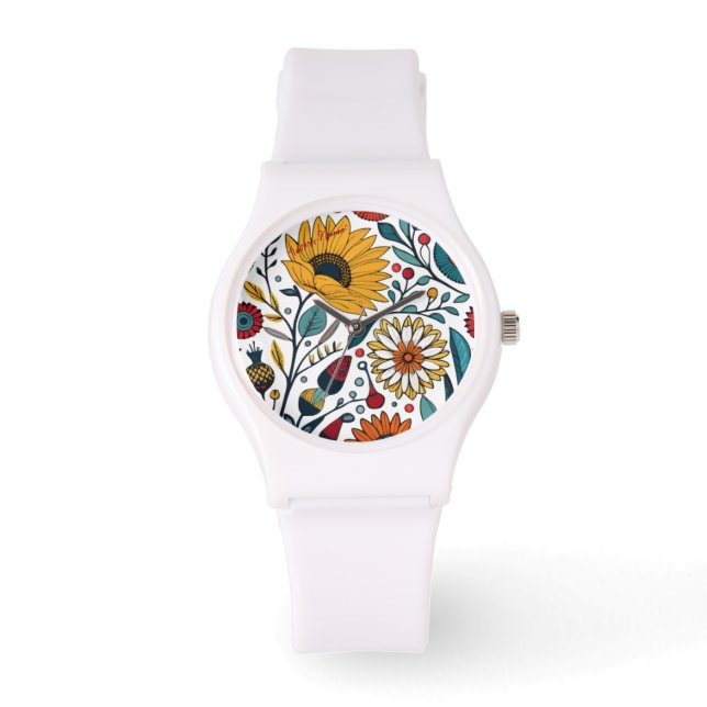 Dazzling Daisy Delight: Ein floraler Mode-Favorit Armbanduhr (Vorderseite)