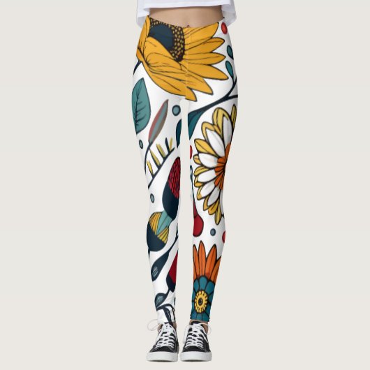 Dazzling Daisy Delight: Ein floraler Mode-Favorit Leggings (Vorderseite)