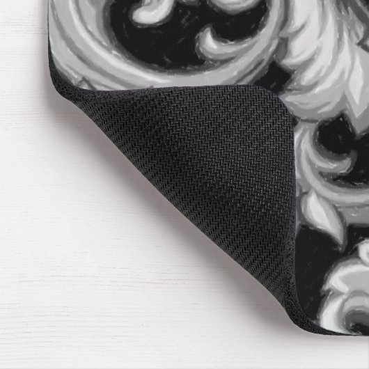 Dazzling Damask, Grau und Schwarz Mousepad (Ecke)