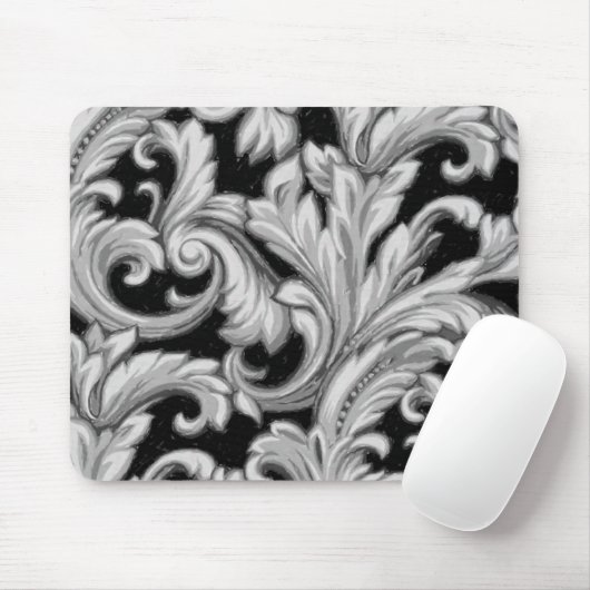Dazzling Damask, Grau und Schwarz Mousepad (Mit Mouse)