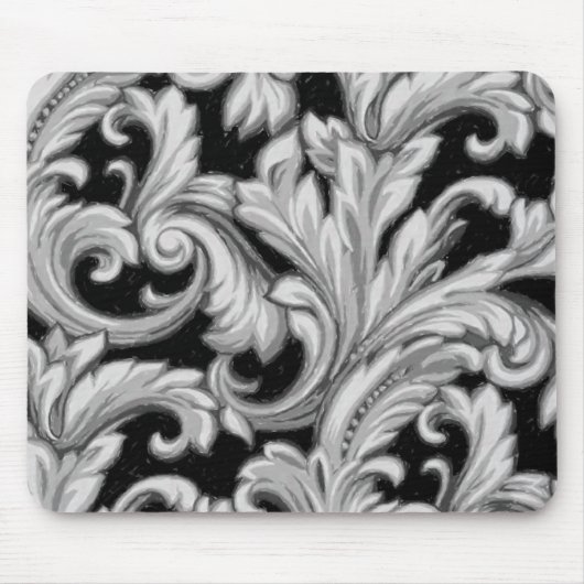 Dazzling Damask, Grau und Schwarz Mousepad (Vorne)