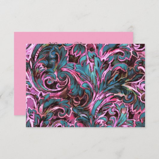 Dazzling Damask Pink Aquamarin-braune Antwortkarte RSVP Karte (Vorne/Hinten)