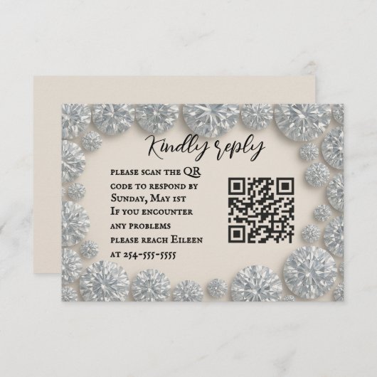 Dazzling Diamond QR Code Wedding RSVP Card (Vorne/Hinten)