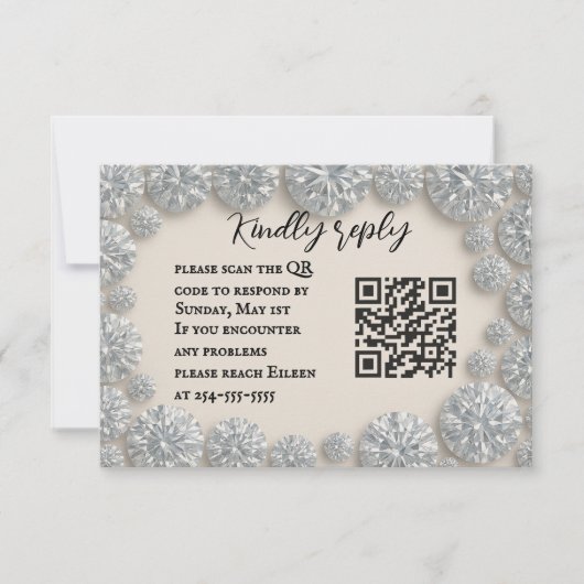 Dazzling Diamond QR Code Wedding RSVP Card Karte (Vorderseite)