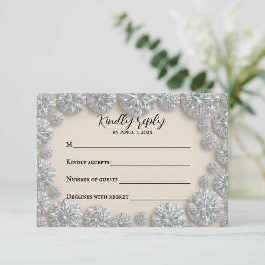Dazzling Diamond Wedding RSVP Card (Stehend Vorderseite)