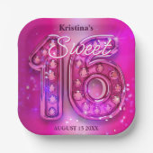 Dazzling Fuchsia Jeweled Sweet Sixteen Milestone Pappteller (Vorderseite)