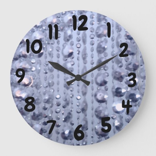 Dazzling Glittery Blue Beads Große Uhr (Vorderseite)