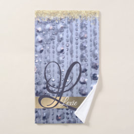 Dazzling Glittery Blue Beads Monogram Badhandtuch Set