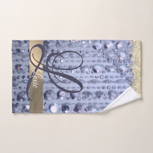 Dazzling Glittery Blue Beads Monogram Badhandtuch Set (Handtuch)