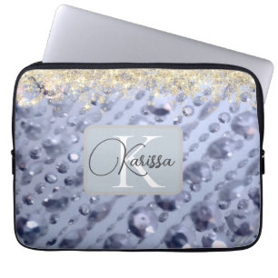 Dazzling Glittery Blue Beads Monogram Laptopschutzhülle