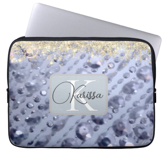 Dazzling Glittery Blue Beads Monogram Laptopschutzhülle (Vorderseite)